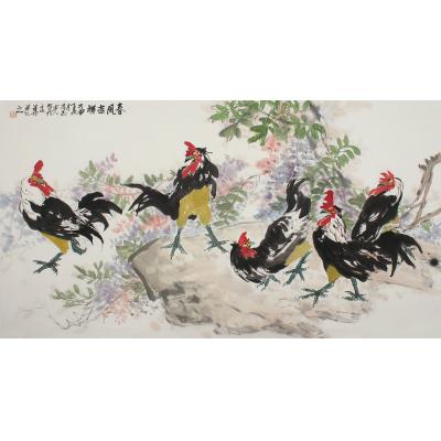中国名家书画院理事冯志光六尺横幅花鸟画作品《春风吉祥》