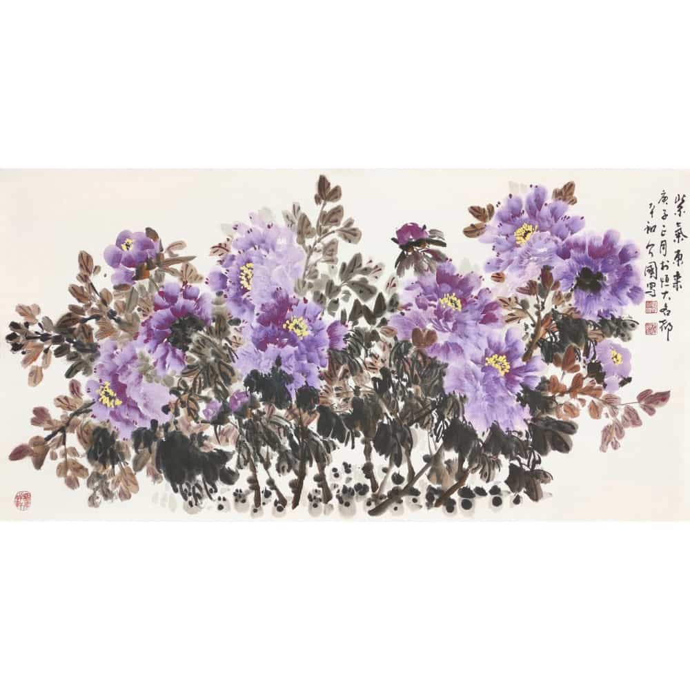 装饰家居精品-韩介国《紫气东来》牡丹花鸟